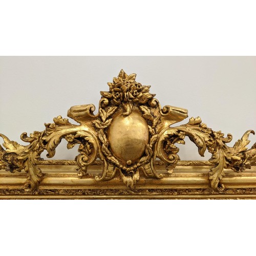 380 - OVERMANTEL, gilt frame with cherub detail, 160cm H x 133cm.