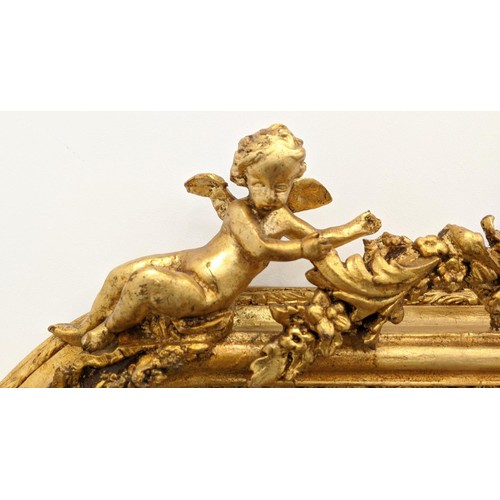 380 - OVERMANTEL, gilt frame with cherub detail, 160cm H x 133cm.