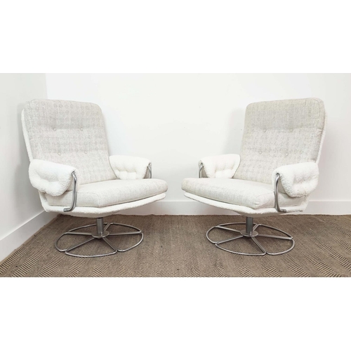 428 - ATTRIBUTED TO HABITAT SWIVEL CHAIRS, a pair, by Terence Conran, vintage 1970's with boucle wool and ... 