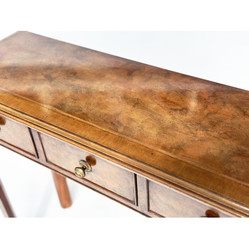 233 - HALL TABLE, George III design burr walnut and crossbanded with three frieze drawers and inner-chamfe... 