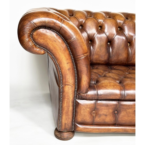 258 - CHESTERFIELD SOFA, natural soft antique tan brown leather with deep buttoned arched back and arms, 2... 