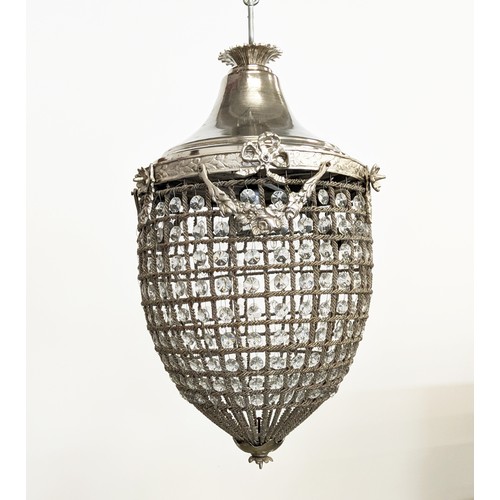 389 - CHANDELIERS, a pair, cut glass and polished metal, 54cm H x 34cm. (2)