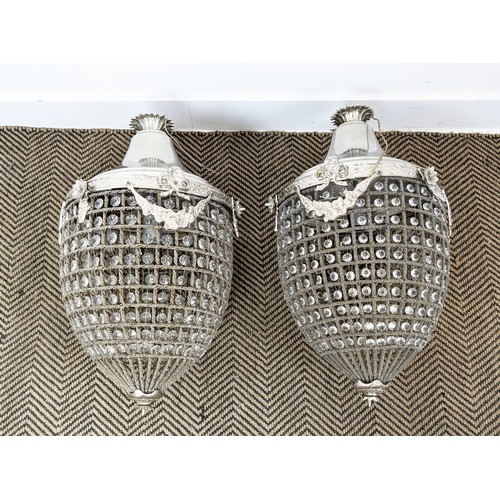 389 - CHANDELIERS, a pair, cut glass and polished metal, 54cm H x 34cm. (2)