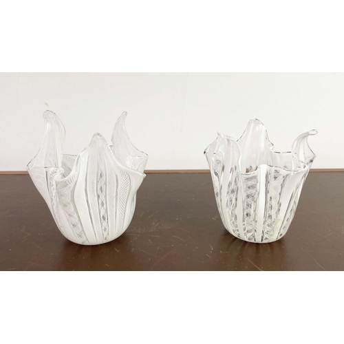 11 - FULVIO BIANCONI 'FAZZOLETTO' STYLE VENINI MURANO GLASS VASES, a pair, 13cm H. (2)