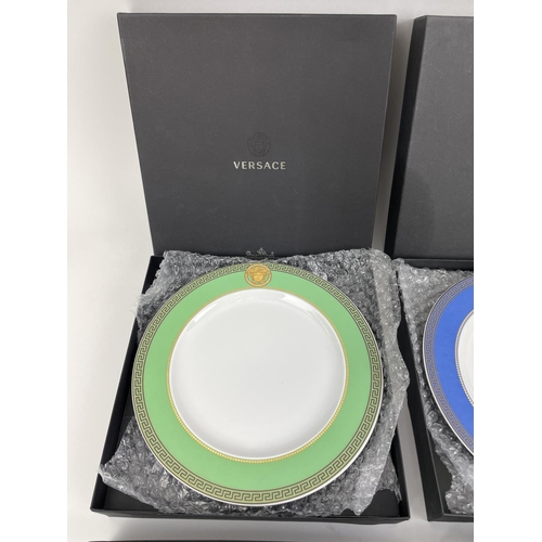 8 - VERSACE ROSENTHAL PLATES, three pairs, each individually boxed with Greek key coloured banding and M... 