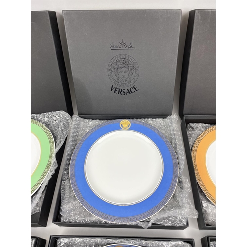 8 - VERSACE ROSENTHAL PLATES, three pairs, each individually boxed with Greek key coloured banding and M... 