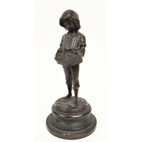 10 - BRONZE FIGURES, a pair, puppy and kitten sellers, signature to base, 26cm H. (2)