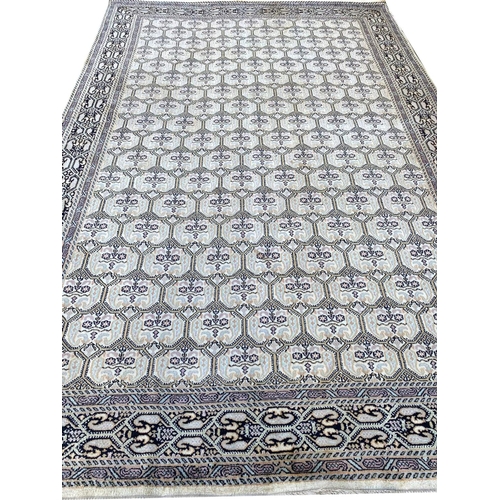 129 - VERY FINE PURE SILK HEREKEH DESIGN CARPET, 280cm x 185cm.