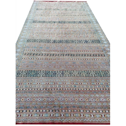 134 - ANTIQUE  SILK MOROCCO KELIM CARPET, 340cm x 172cm.