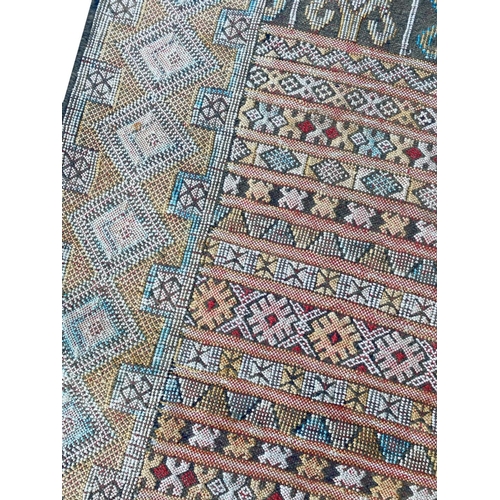 134 - ANTIQUE  SILK MOROCCO KELIM CARPET, 340cm x 172cm.