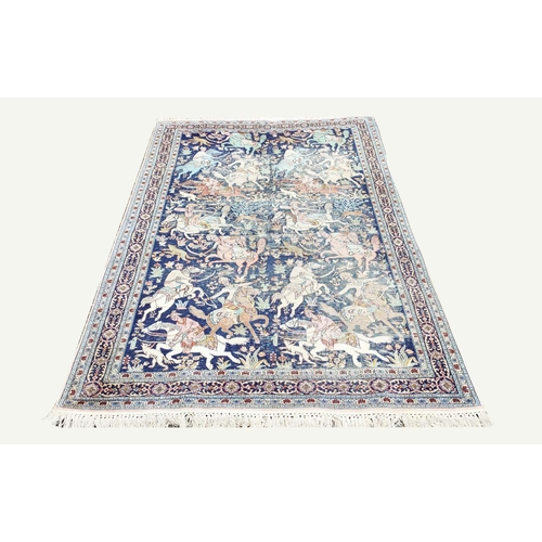 149 - KASHMIR SILK HUNTING DESIGN RUG, 260cm x 154cm.