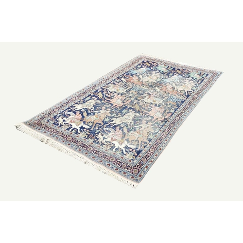 149 - KASHMIR SILK HUNTING DESIGN RUG, 260cm x 154cm.