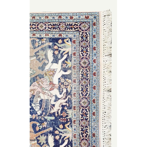 149 - KASHMIR SILK HUNTING DESIGN RUG, 260cm x 154cm.