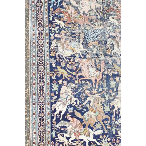 149 - KASHMIR SILK HUNTING DESIGN RUG, 260cm x 154cm.