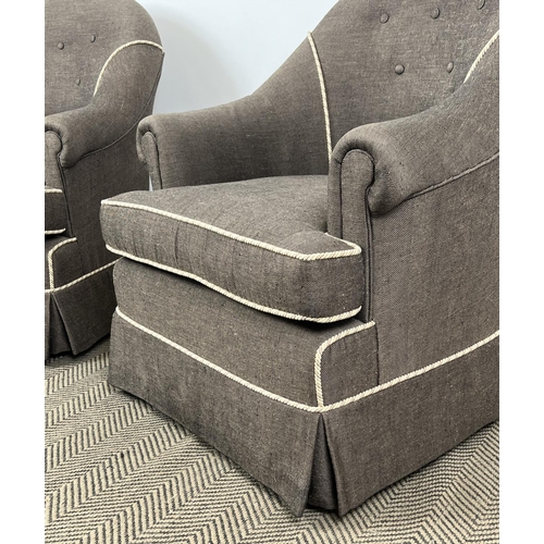 150 - ARMCHAIRS, a pair, bespoke made by Kingcome (by repute), upholstered in Herringbone weave with ivory... 