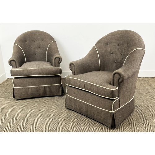 150 - ARMCHAIRS, a pair, bespoke made by Kingcome (by repute), upholstered in Herringbone weave with ivory... 