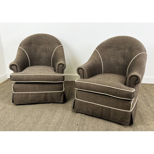 150 - ARMCHAIRS, a pair, bespoke made by Kingcome (by repute), upholstered in Herringbone weave with ivory... 