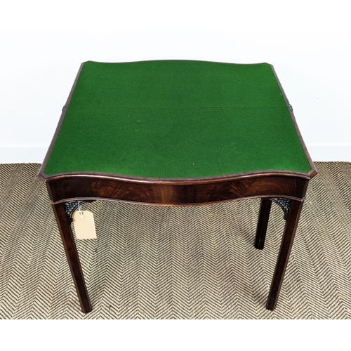 151 - GEORGE III MAHOGANY CARD TABLE, circa 1770, serpentine form, fold over top, inset green baize top, s... 