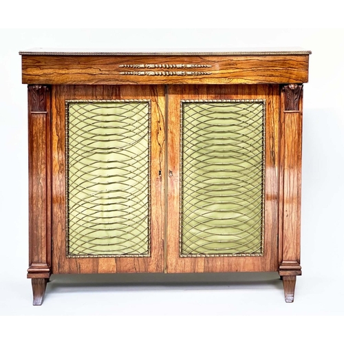 162 - SIDE CABINET, William IV rosewood and gilt metal mounted with two grille doors flanked by carved col... 