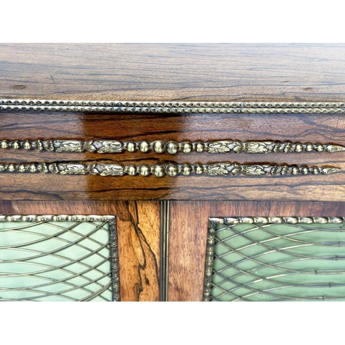 162 - SIDE CABINET, William IV rosewood and gilt metal mounted with two grille doors flanked by carved col... 