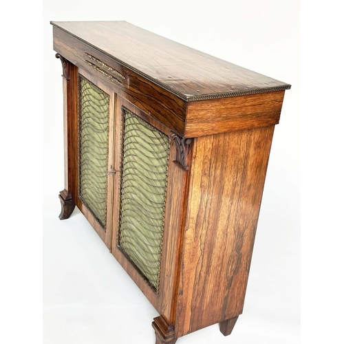 162 - SIDE CABINET, William IV rosewood and gilt metal mounted with two grille doors flanked by carved col... 