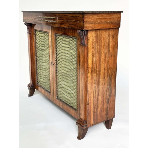 162 - SIDE CABINET, William IV rosewood and gilt metal mounted with two grille doors flanked by carved col... 