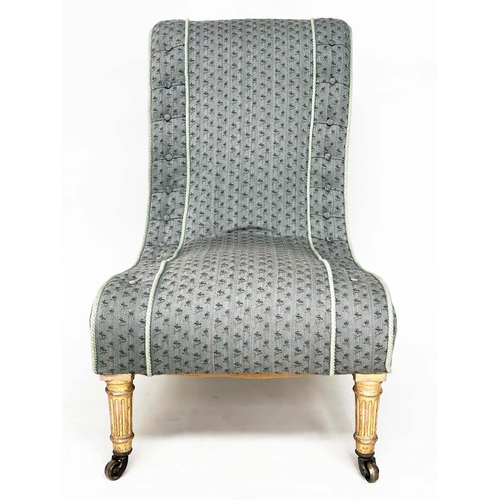 163 - SLIPPER CHAIR, second half 19th century giltwood with Colefax woven buttoned and piped upholstery an... 