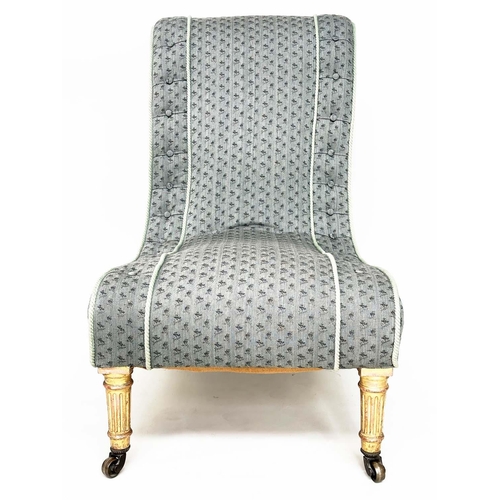 163 - SLIPPER CHAIR, second half 19th century giltwood with Colefax woven buttoned and piped upholstery an... 