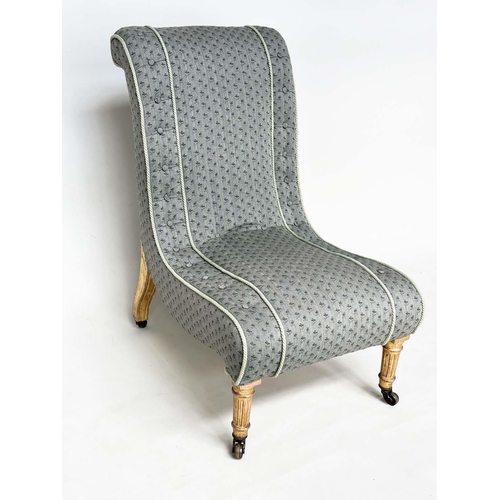 163 - SLIPPER CHAIR, second half 19th century giltwood with Colefax woven buttoned and piped upholstery an... 