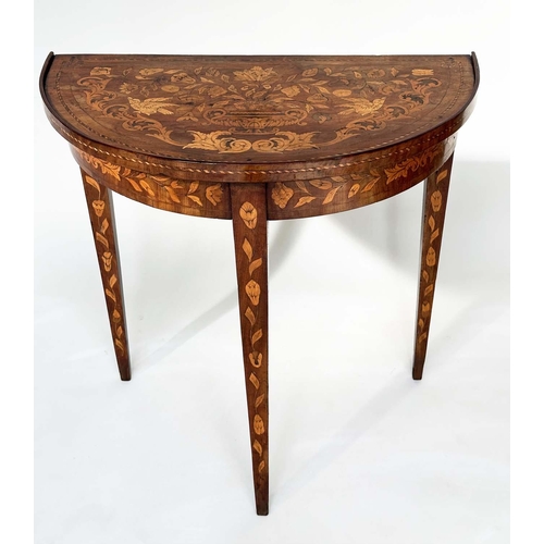 172 - DUTCH SIDE TABLE, early 19th century demi lune mahogany and satinwood foliate marquetry with square ... 