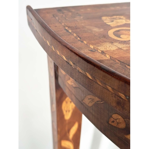 172 - DUTCH SIDE TABLE, early 19th century demi lune mahogany and satinwood foliate marquetry with square ... 