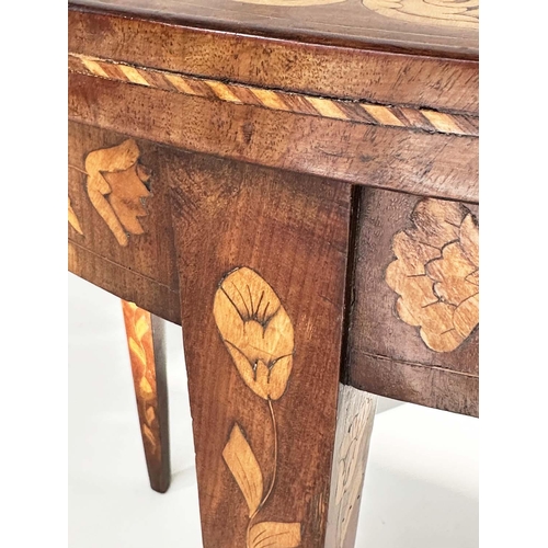 172 - DUTCH SIDE TABLE, early 19th century demi lune mahogany and satinwood foliate marquetry with square ... 