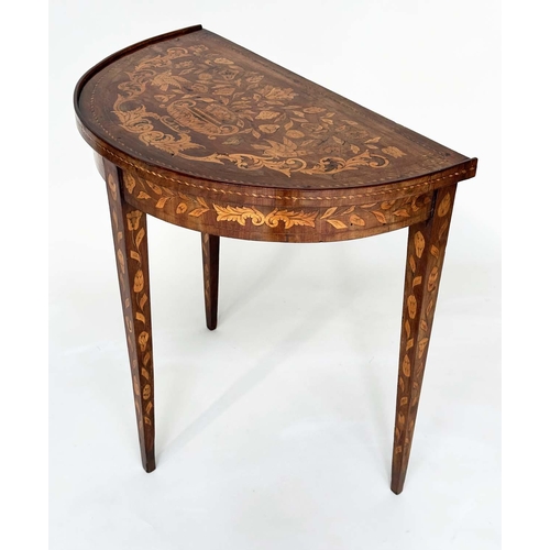 172 - DUTCH SIDE TABLE, early 19th century demi lune mahogany and satinwood foliate marquetry with square ... 