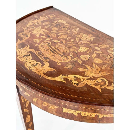 172 - DUTCH SIDE TABLE, early 19th century demi lune mahogany and satinwood foliate marquetry with square ... 