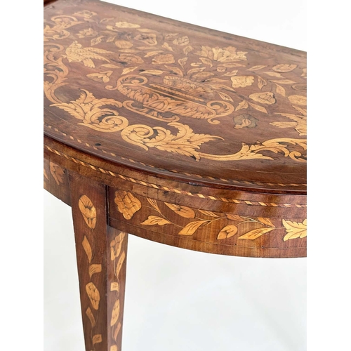 172 - DUTCH SIDE TABLE, early 19th century demi lune mahogany and satinwood foliate marquetry with square ... 