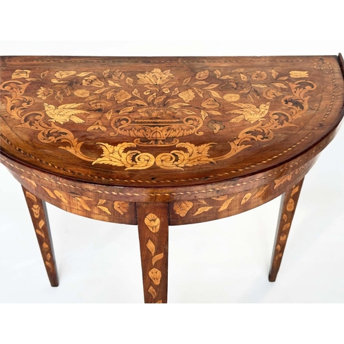 172 - DUTCH SIDE TABLE, early 19th century demi lune mahogany and satinwood foliate marquetry with square ... 