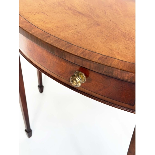 174 - HALL TABLE, George III design flame mahogany and crossbanded of bowed outline with frieze drawer and... 