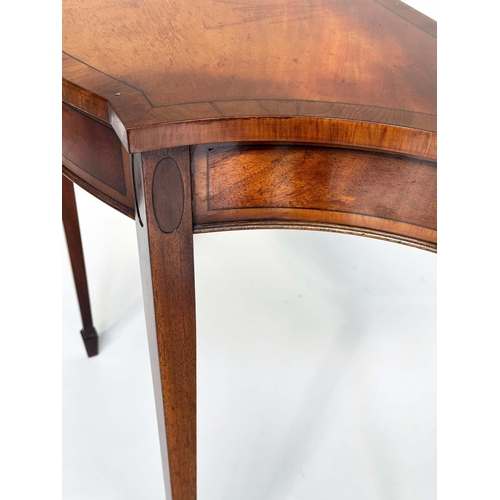 174 - HALL TABLE, George III design flame mahogany and crossbanded of bowed outline with frieze drawer and... 