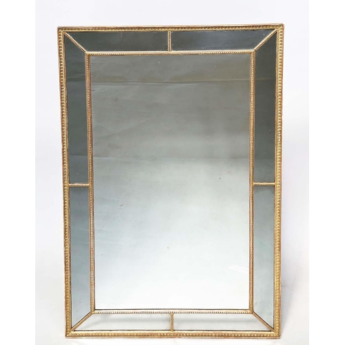 175 - WALL MIRROR, George III style giltwood rectangular with marginal beaded frame, 128cm H x 80cm W.