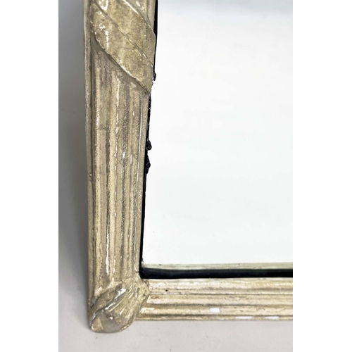 179 - WALL MIRROR, French style rectangular traditionally grey painted with reeded frame and bow crest, 13... 