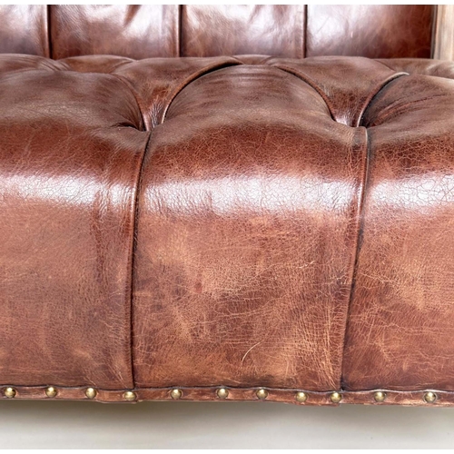 181 - RALPH LAUREN SOFA BENCH, club style hand finished deep buttoned soft antique tan brown leather uphol... 