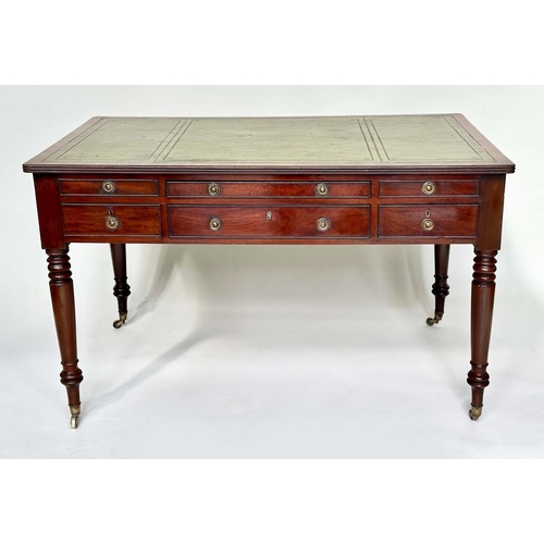 183 - PARTNERS WRITING TABLE, mid 19th century figured mahogany, with gilt tooled green leather writing su... 