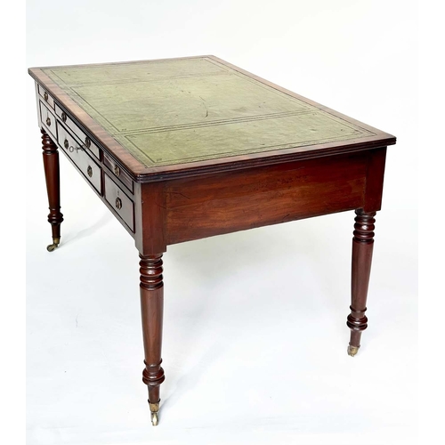 183 - PARTNERS WRITING TABLE, mid 19th century figured mahogany, with gilt tooled green leather writing su... 