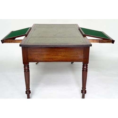 183 - PARTNERS WRITING TABLE, mid 19th century figured mahogany, with gilt tooled green leather writing su... 