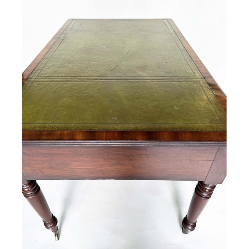 183 - PARTNERS WRITING TABLE, mid 19th century figured mahogany, with gilt tooled green leather writing su... 