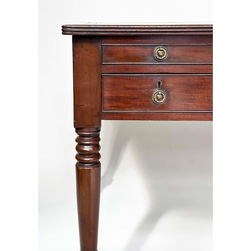 183 - PARTNERS WRITING TABLE, mid 19th century figured mahogany, with gilt tooled green leather writing su... 