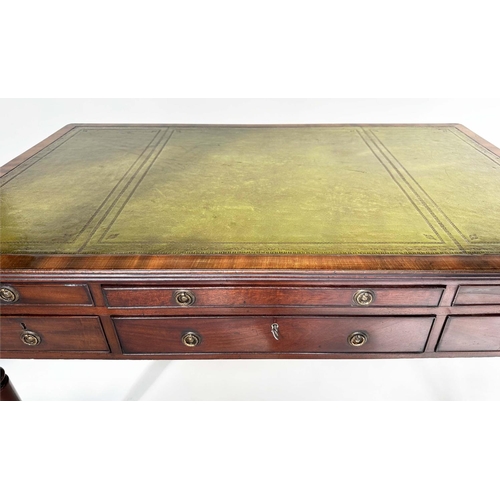 183 - PARTNERS WRITING TABLE, mid 19th century figured mahogany, with gilt tooled green leather writing su... 