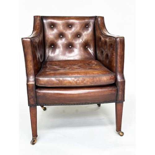 185 - LIBRARY ARMCHAIR, early 20th century Edwardian, of George III design in hand finished deep buttoned ... 