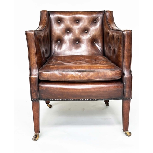 185 - LIBRARY ARMCHAIR, early 20th century Edwardian, of George III design in hand finished deep buttoned ... 