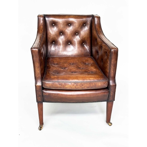 185 - LIBRARY ARMCHAIR, early 20th century Edwardian, of George III design in hand finished deep buttoned ... 